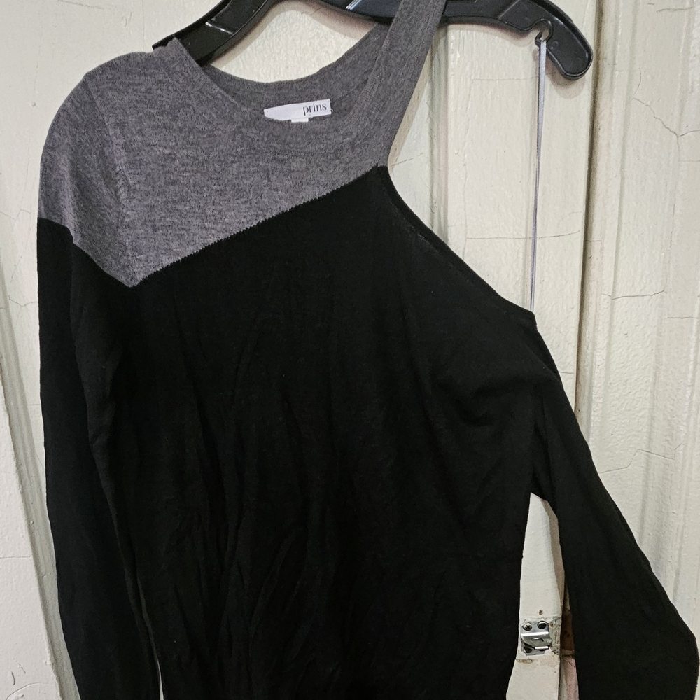 Black and Gray Off-the-Shoulder Sweater